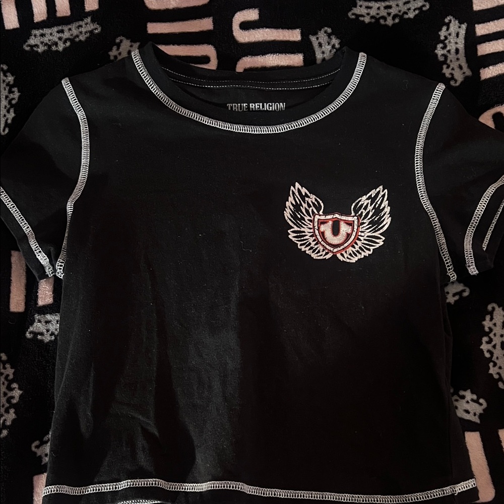 True Religion Black Tee with Winged Logo